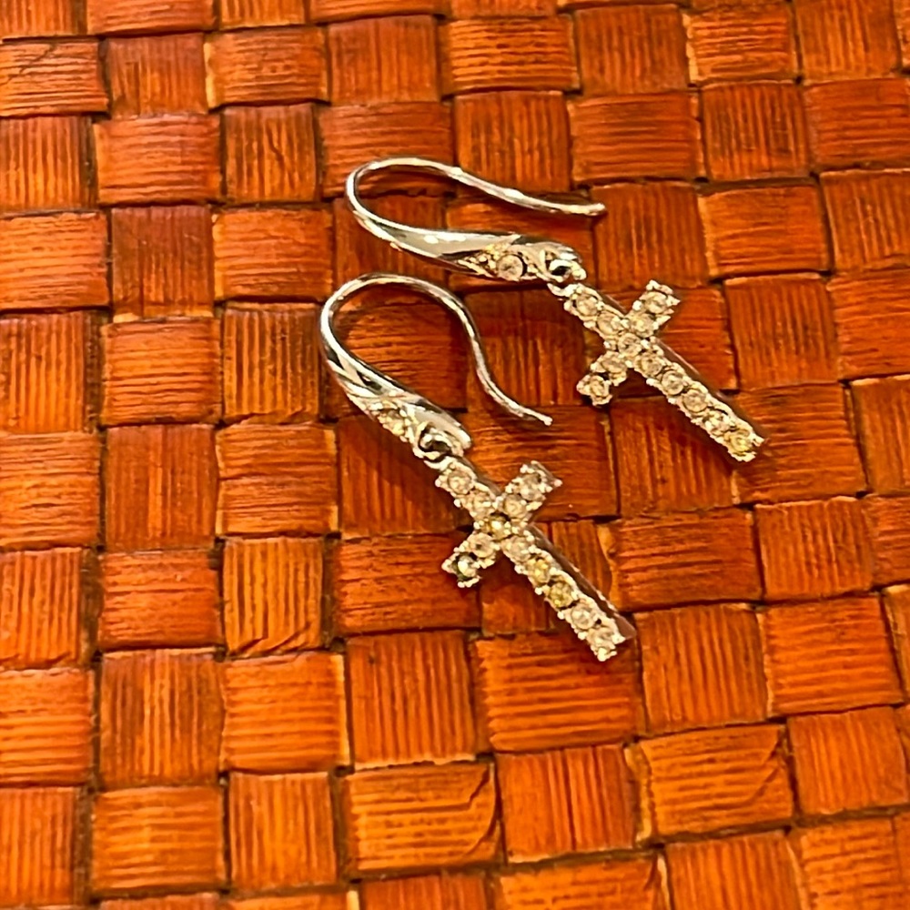 Sterling silver CZ cross earrings
